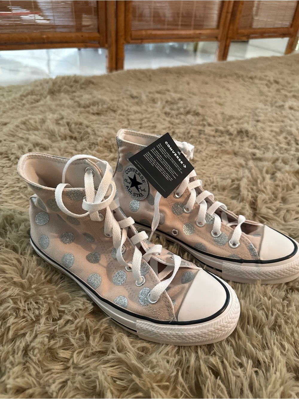 Converse  All Star Lift Pink Silver Polka Dot High Tops